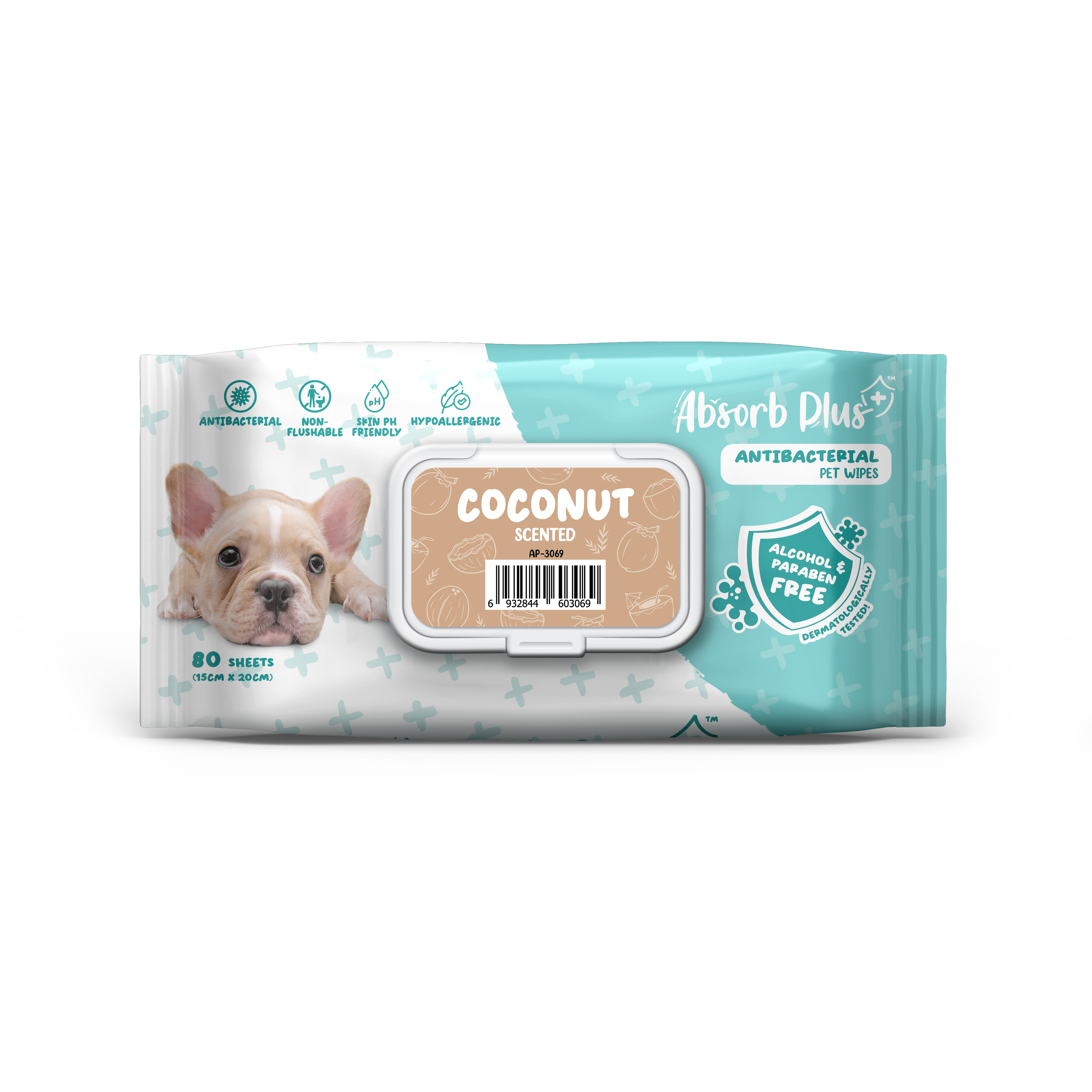 Absorb Plus AntiBacterial Pet Wipes 80pcs (Coconut)