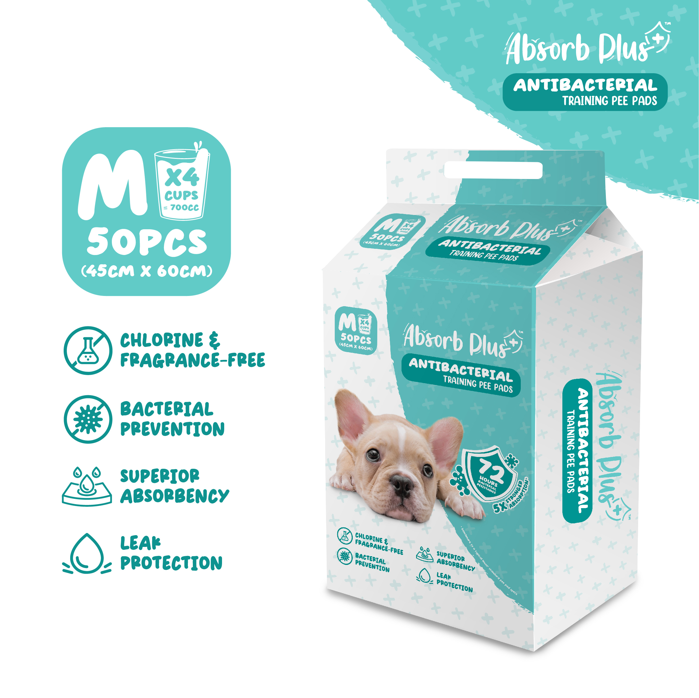 Absorb Plus Antibacterial Pet Sheets (50pcs) 45cm x 60cm